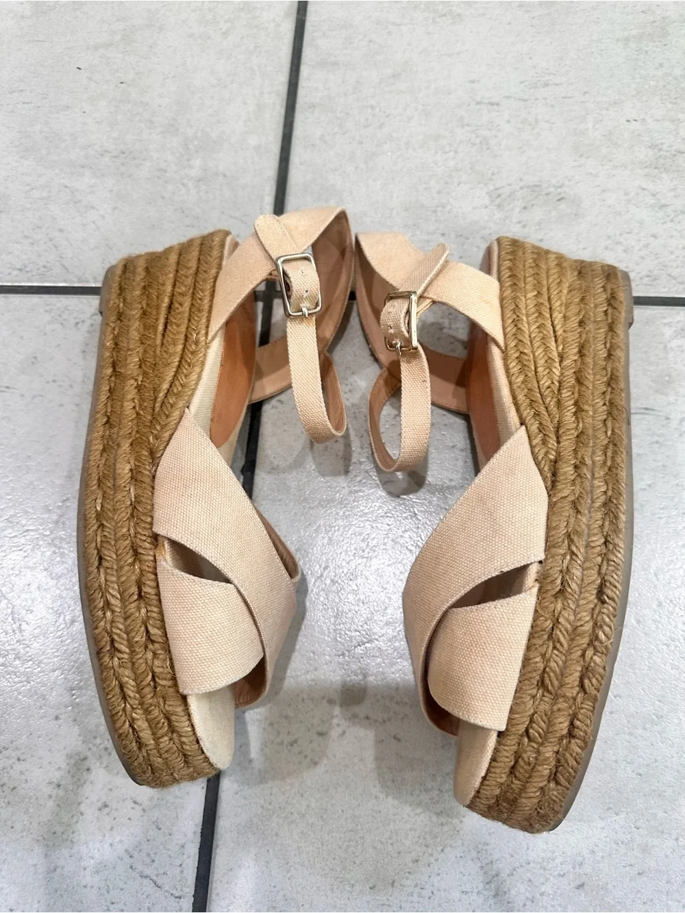 Castaner Natural Linen Crisscross Espadrille Wedges euro 39 platforms